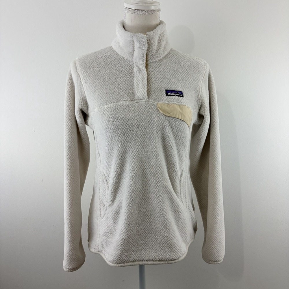 Patagonia Womens Small Off White R1 Grid Fleece Quarter Snap Pullover
